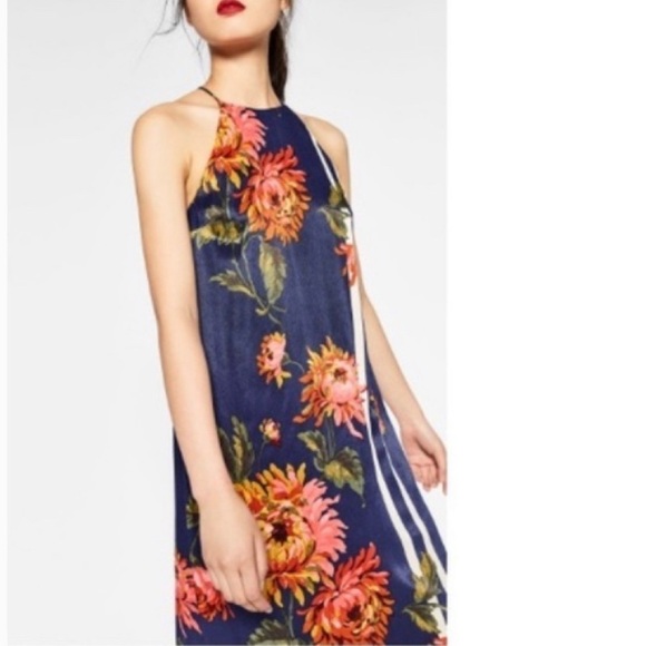 Zara Trafaluc Halter Neck Floral Midi Dress - Picture 2 of 15